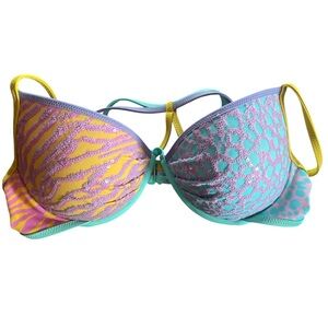 VTG Victoria’s Secret Fabulous Push Up Bikini Top Sequin Leopard Zebra Y2K 34B